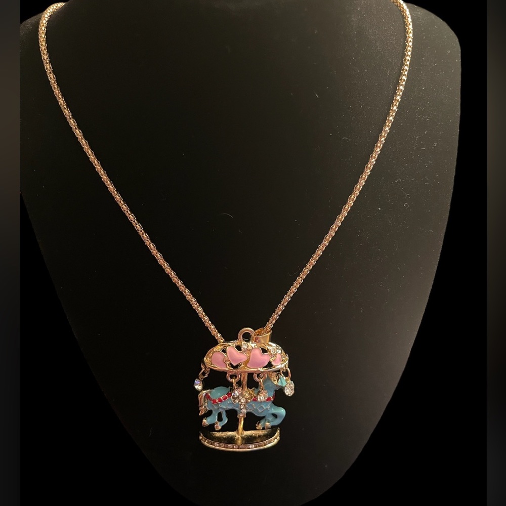 NWT Betsey Johnson carousel pendant necklace with Rhinestones.